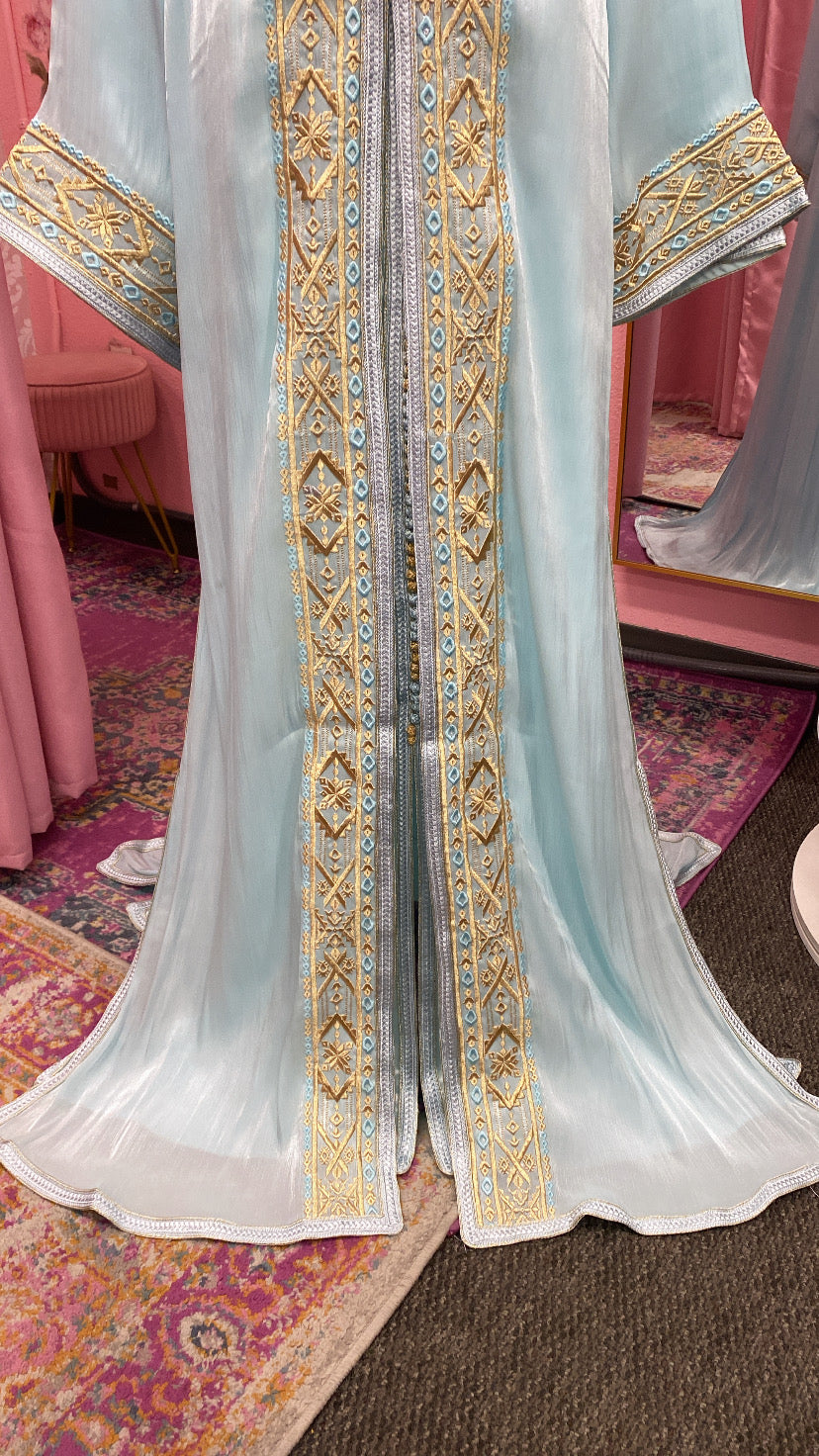Moroccan Traditional Embroidered Satin Chiffon 2 Piece Caftan