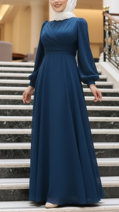 Elegant Silk Chiffon Crisscross Designed Gown
