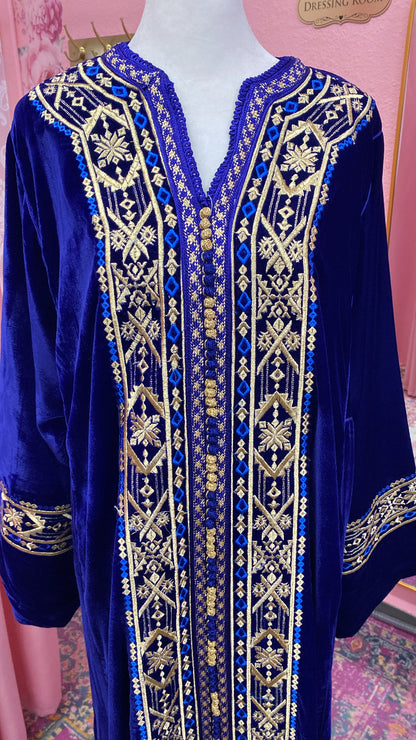 Moroccan Traditional Velvet Caftan Royal Blue
