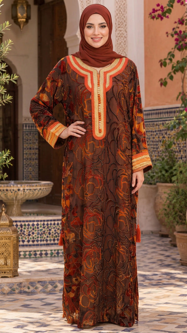 Amber Royale Floral Moroccan Gandoura – La Zwina Boutique