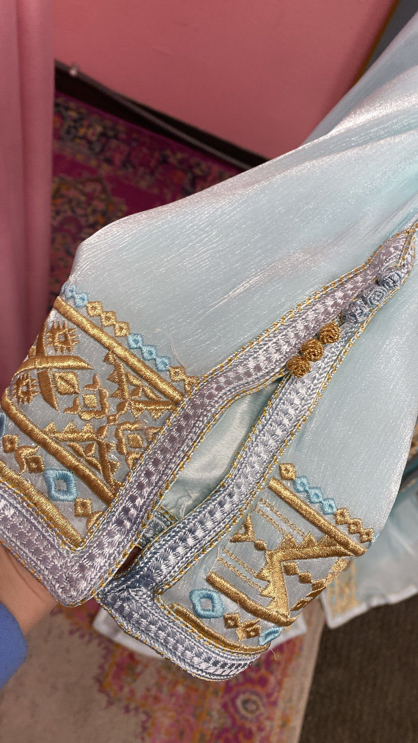 Moroccan Traditional Embroidered Satin Chiffon 2 Piece Caftan