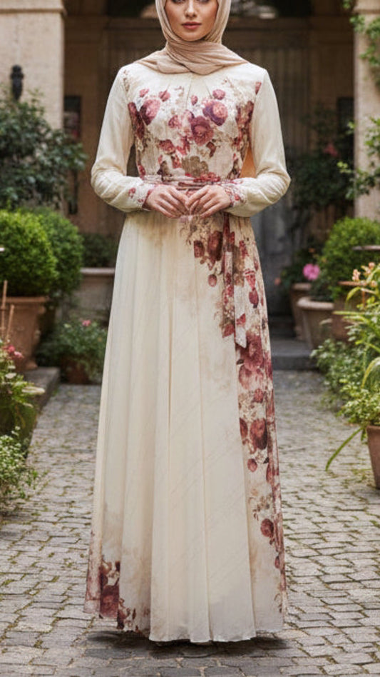 Summer Asymmetrical Red Rose Chiffon Dress
