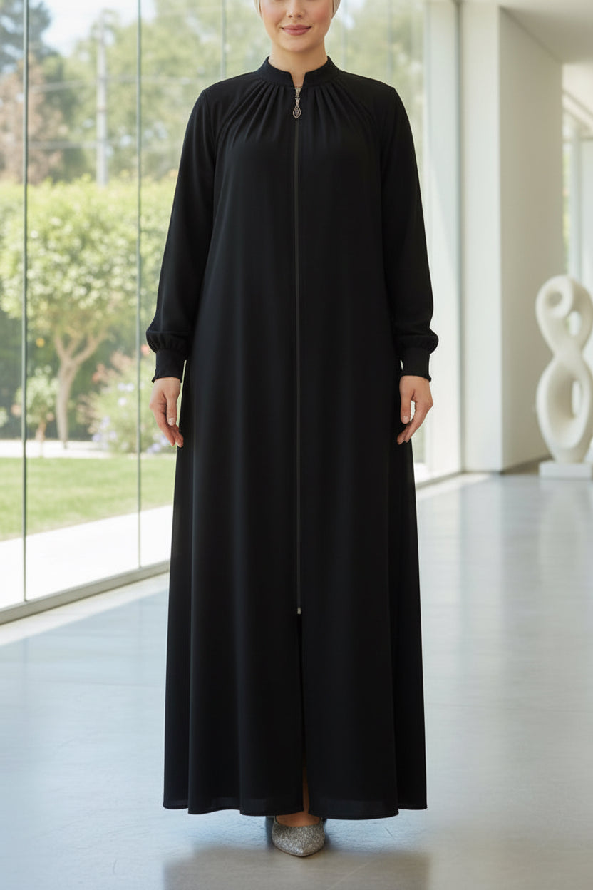 Turkish Style Black Zipper Abaya