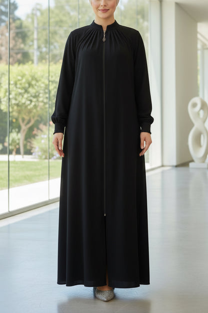 Turkish Style Black Zipper Abaya