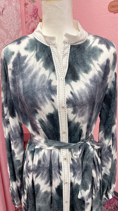 Turkish Tie-dye Button Down Summer Dress Abaya