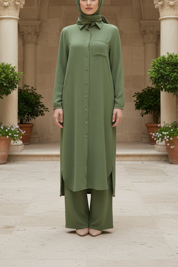Long Tunic Button Down Pant Suits