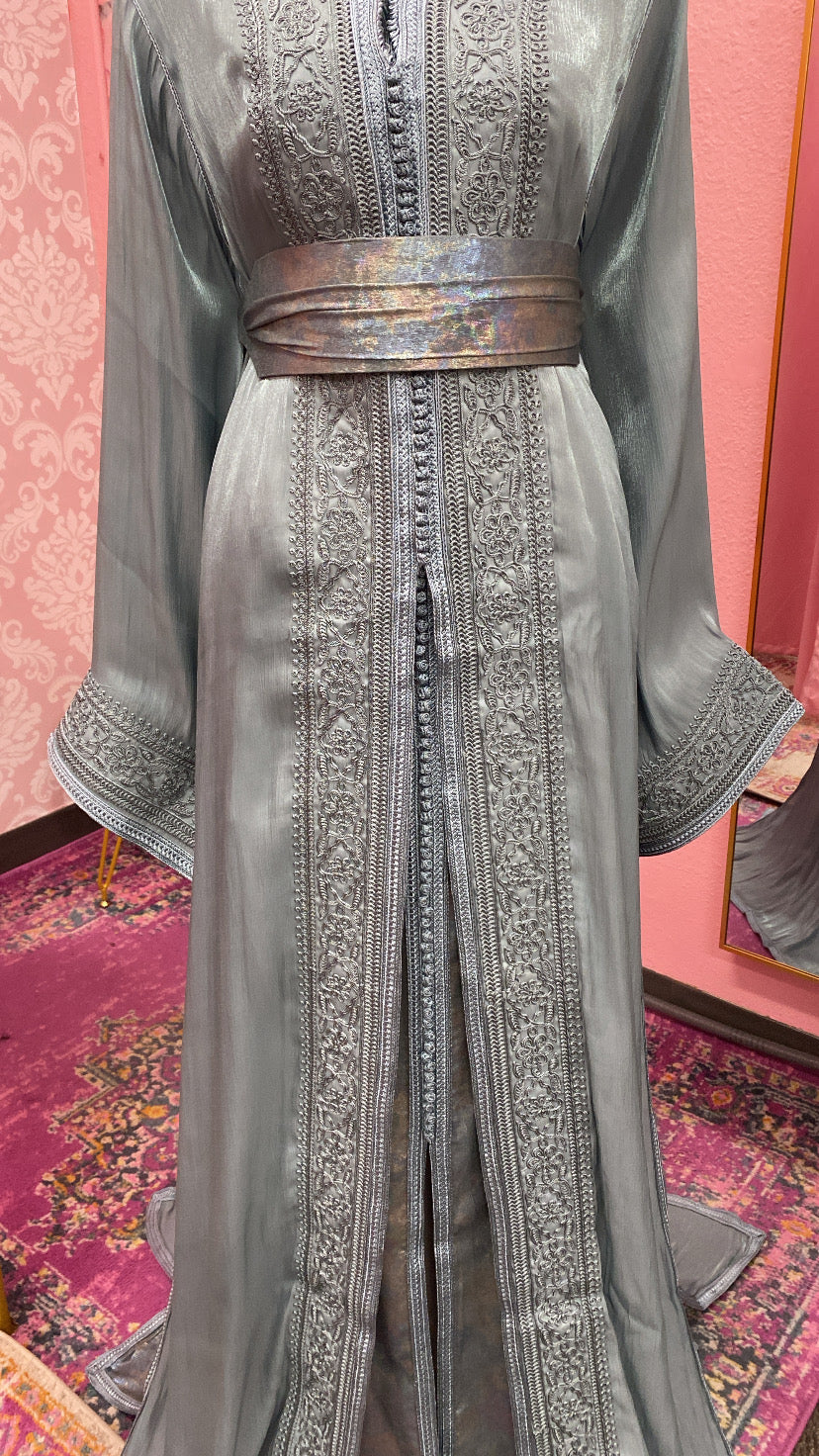 Moroccan Traditional Satin Chiffon 2 Piece Caftan