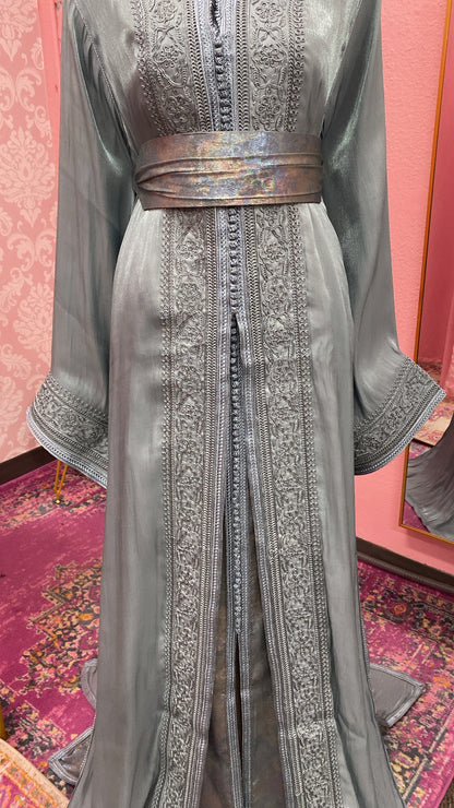 Moroccan Traditional Satin Chiffon 2 Piece Caftan