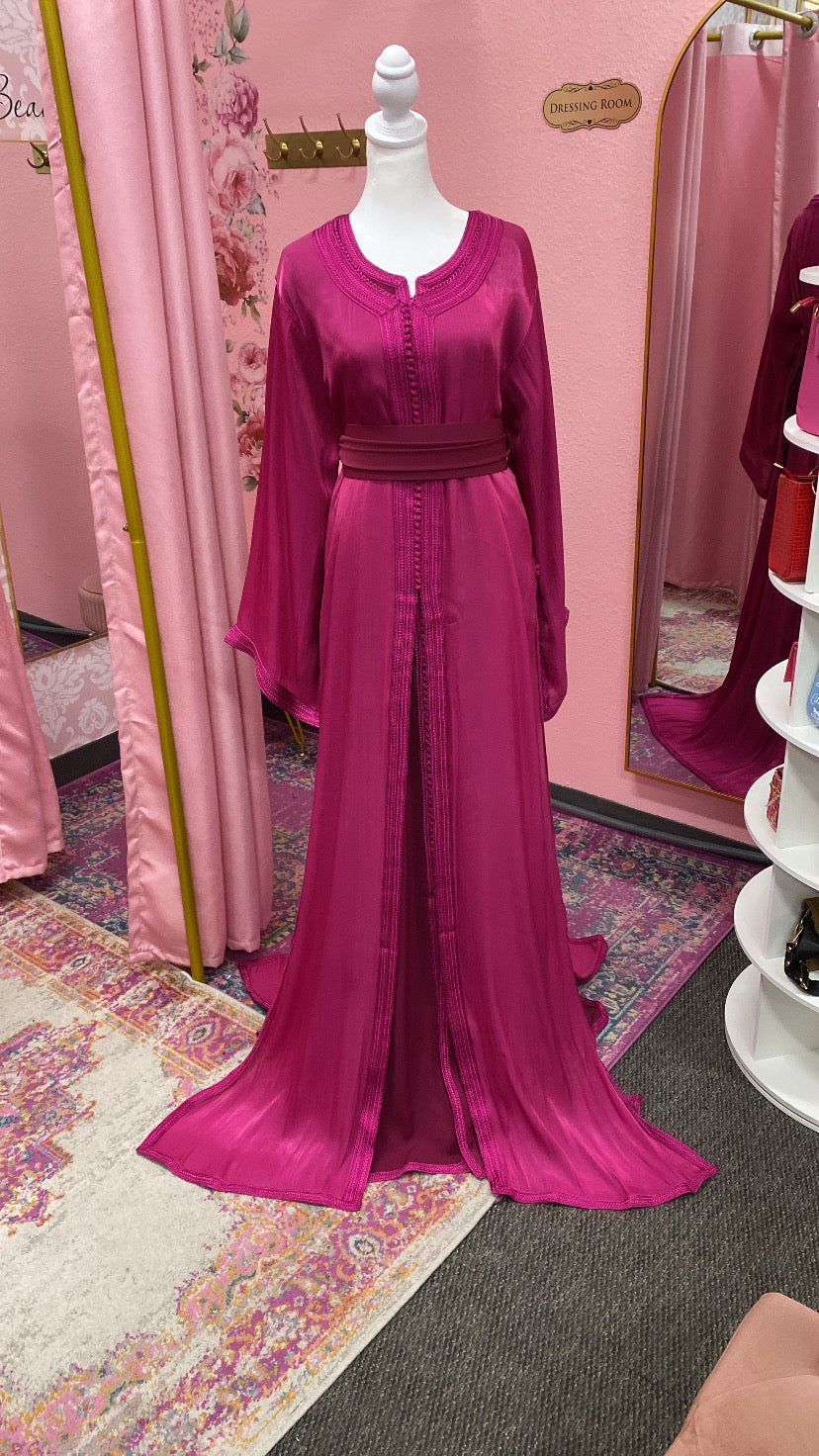 Moroccan Traditional Satin Chiffon 2 Piece Caftan