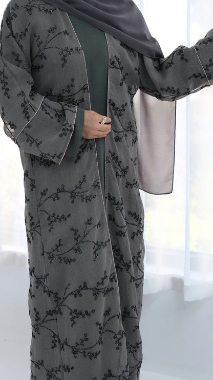Dubai Style Embellished 2 Piece Abaya Gray
