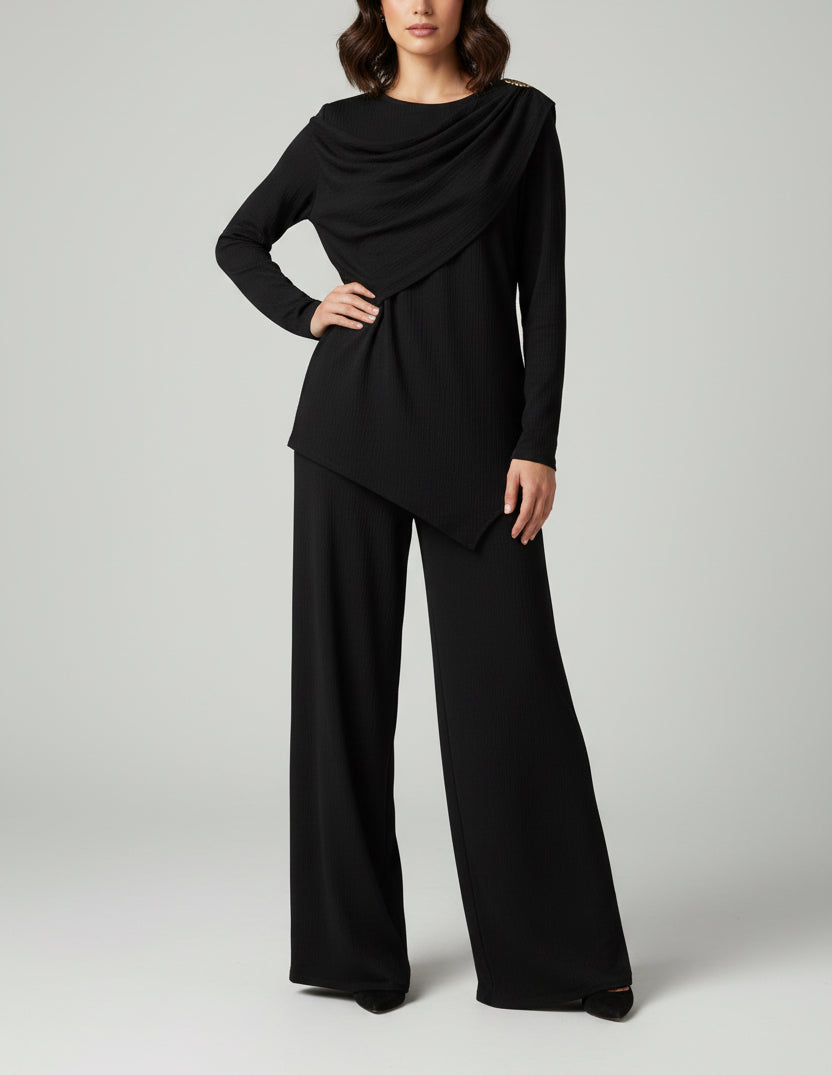 Cowl Neck Top Pant Suit Set
