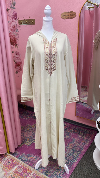 Traditional Moroccan Linen Embroidered Djellaba