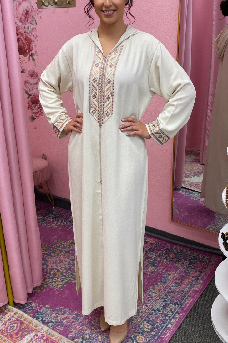 Traditional Moroccan Linen Embroidered Djellaba