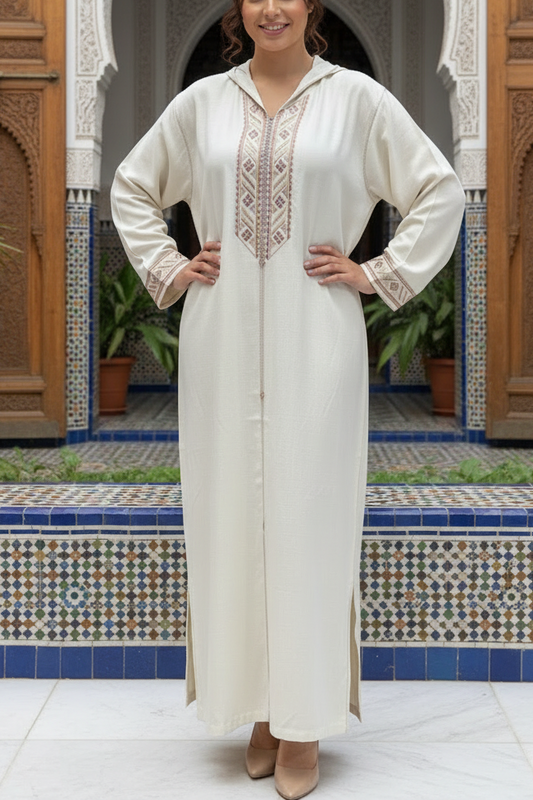 Traditional Moroccan Linen Embroidered Djellaba