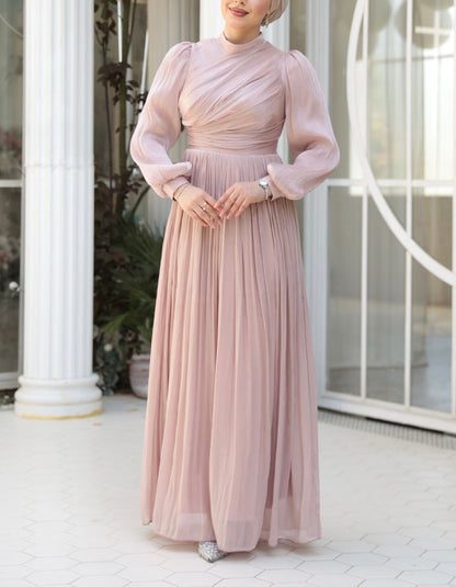 Elegant Turkish Satin Chiffon Gown