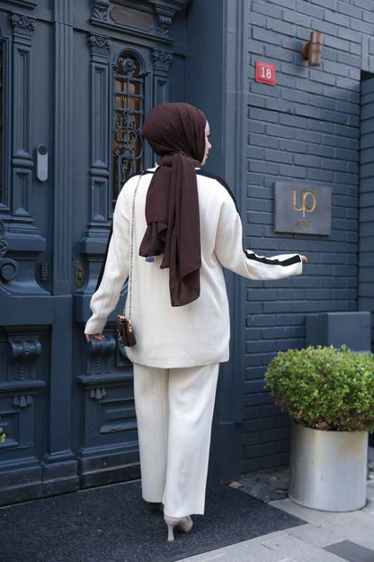 Knit Turkish Style Pleated Striped Co-Ord Set