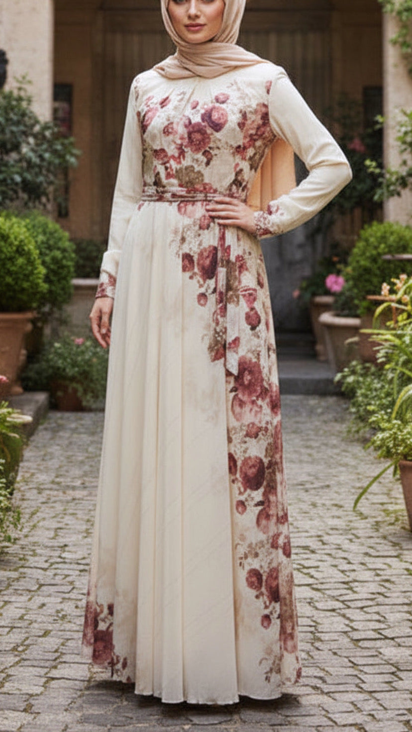 Summer Asymmetrical Red Rose Chiffon Dress
