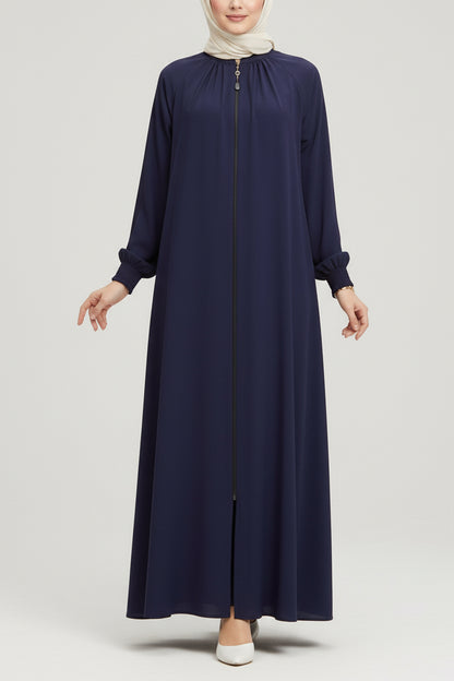 Turkish Style Navy Zipper Abaya