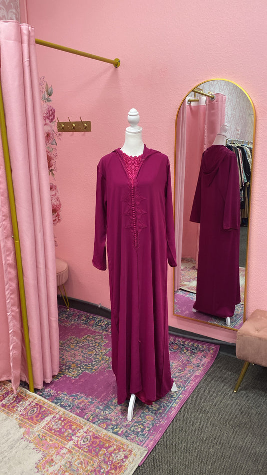 Traditional Moroccan Satin 2 Piece Djellaba Floral Embroidery