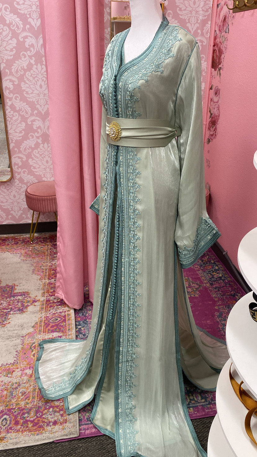 Moroccan Traditional Satin Chiffon Caftan
