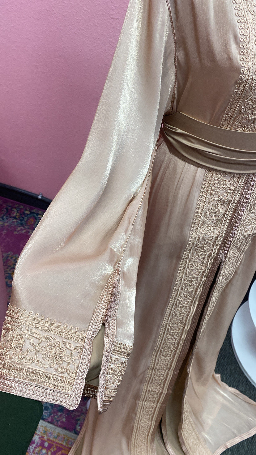 Moroccan Traditional Satin Chiffon 2 Piece Caftan