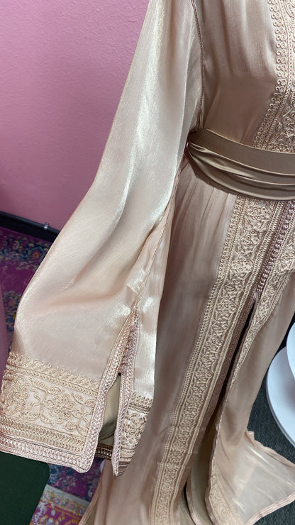 Moroccan Traditional Satin Chiffon 2 Piece Caftan
