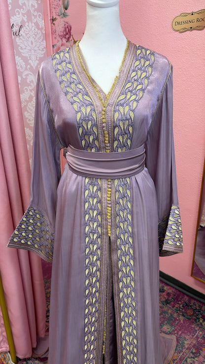 Moroccan Traditional Satin Chiffon 2 Piece Caftan