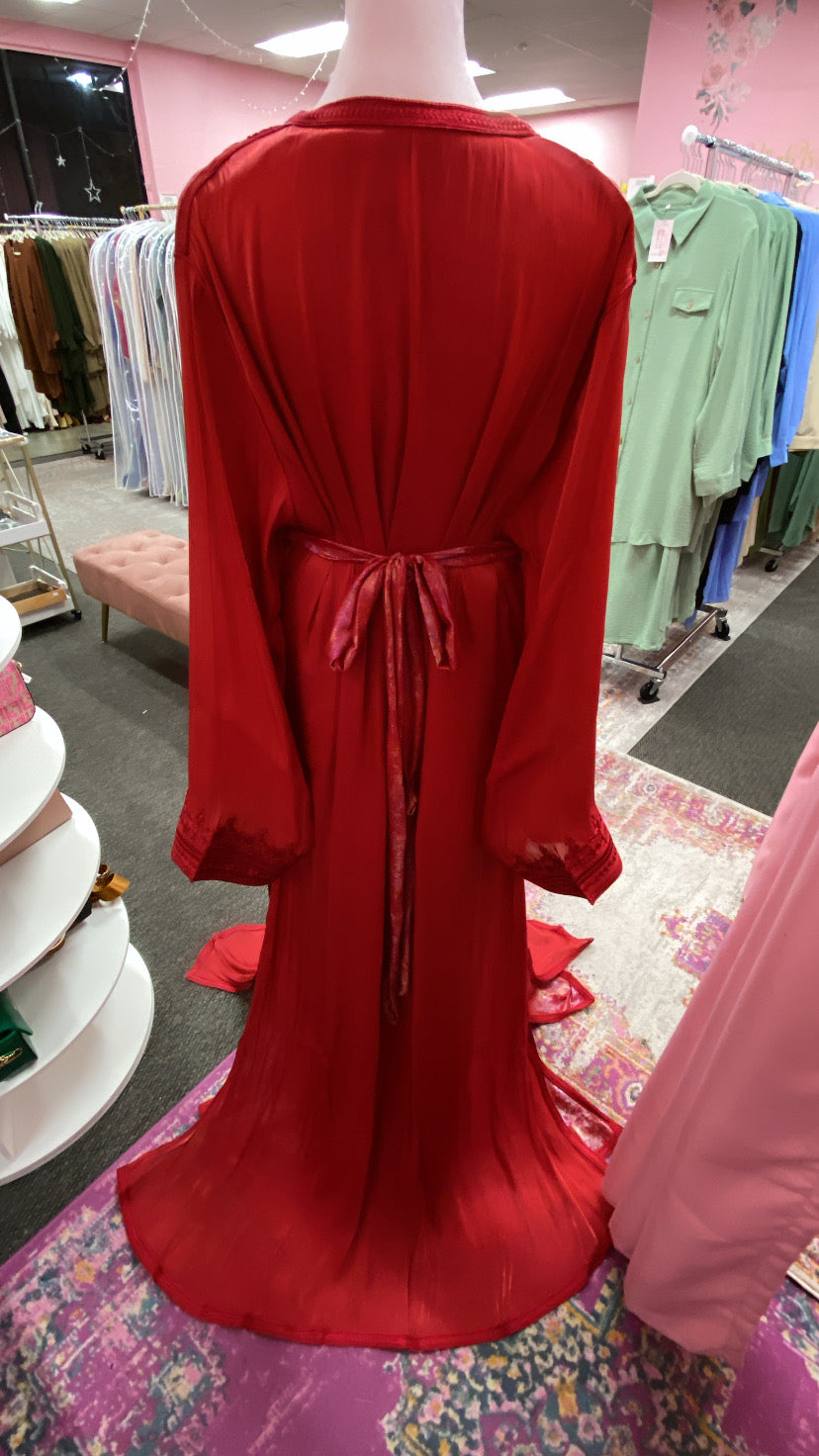 Moroccan Traditional Satin Chiffon 2 Piece Caftan