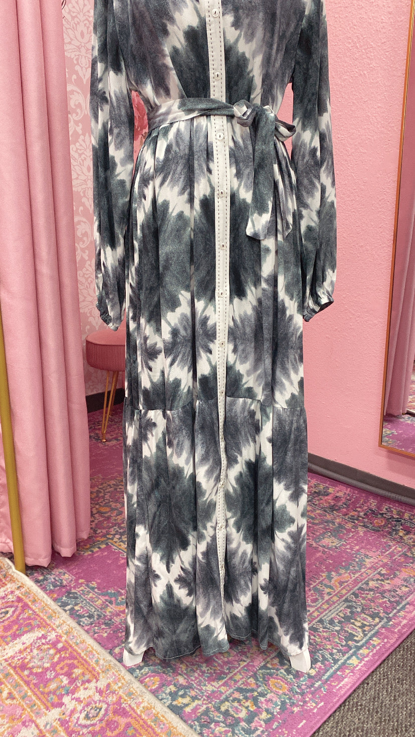Turkish Tie-dye Button Down Summer Dress Abaya