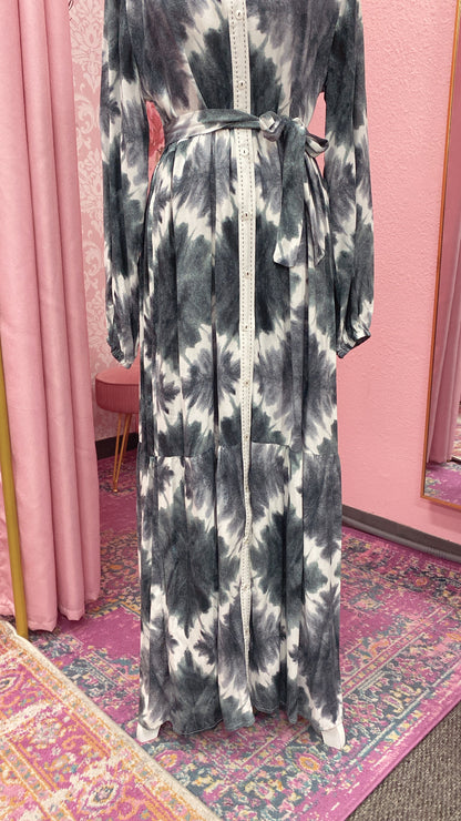 Turkish Tie-dye Button Down Summer Dress Abaya