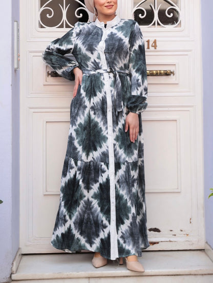 Turkish Tie-dye Button Down Summer Dress Abaya
