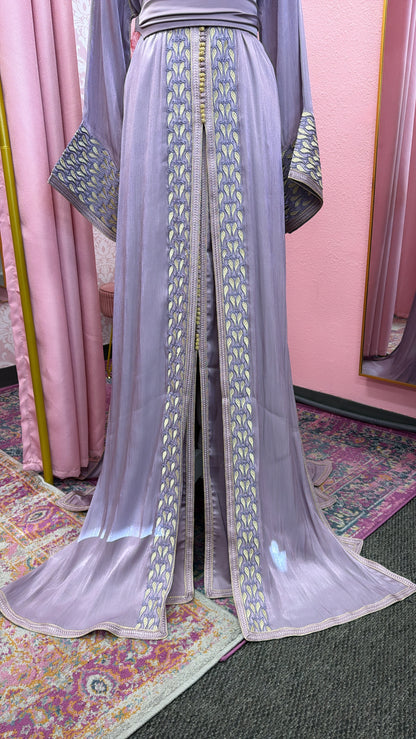 Moroccan Traditional Satin Chiffon 2 Piece Caftan
