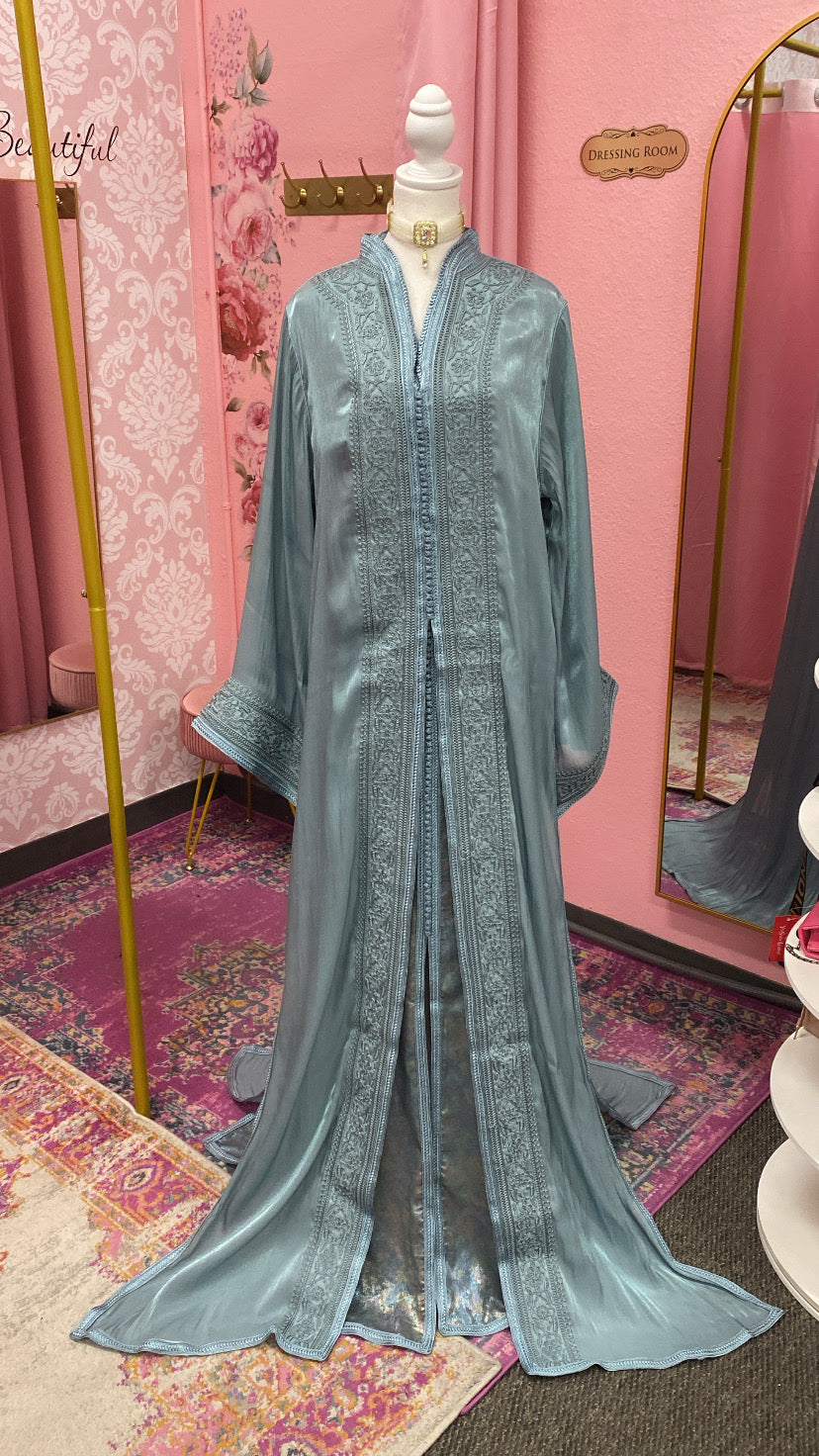 Moroccan Traditional Satin Chiffon 2 Piece Caftan