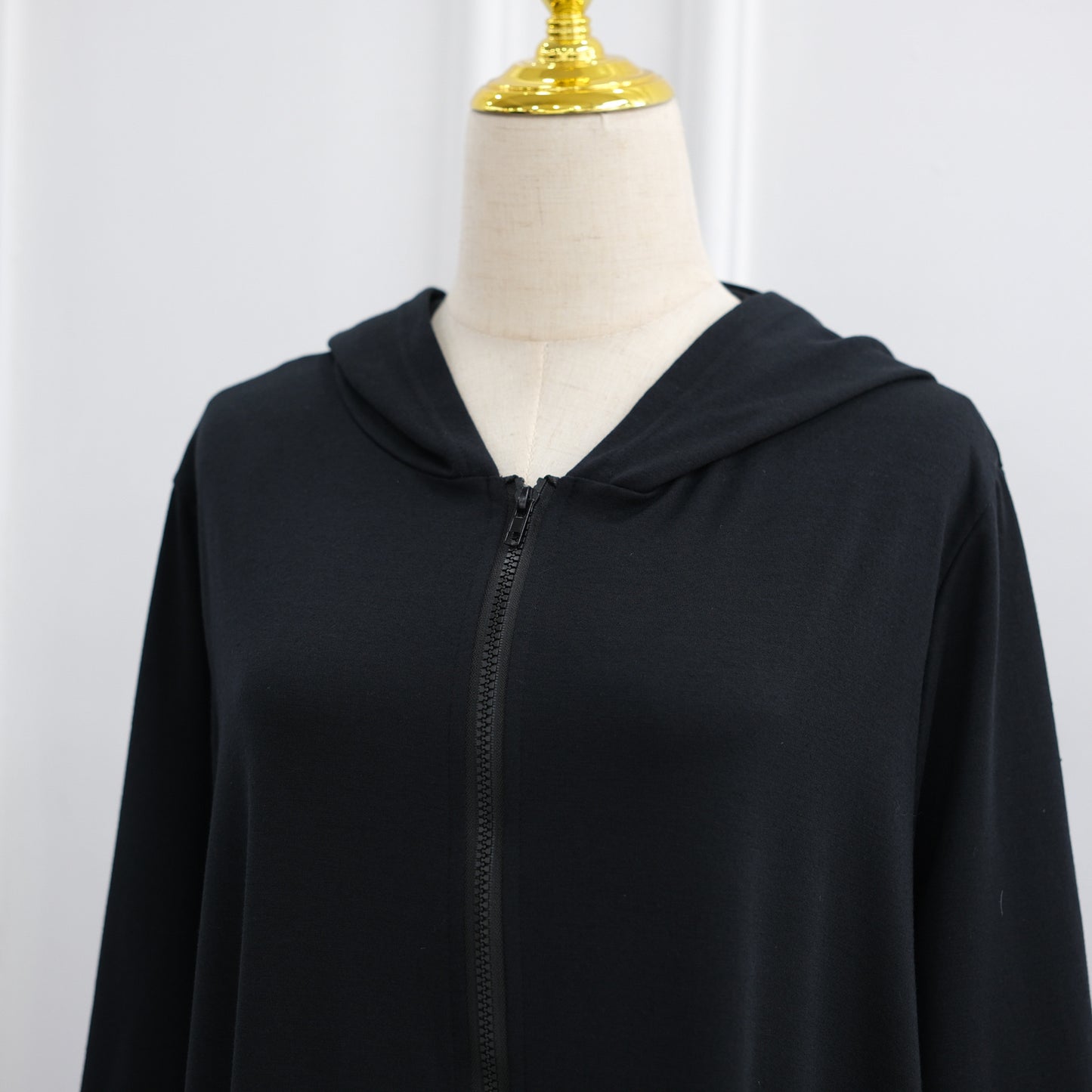 Black Turkish Style Zipper Hoodie Abaya Dress
