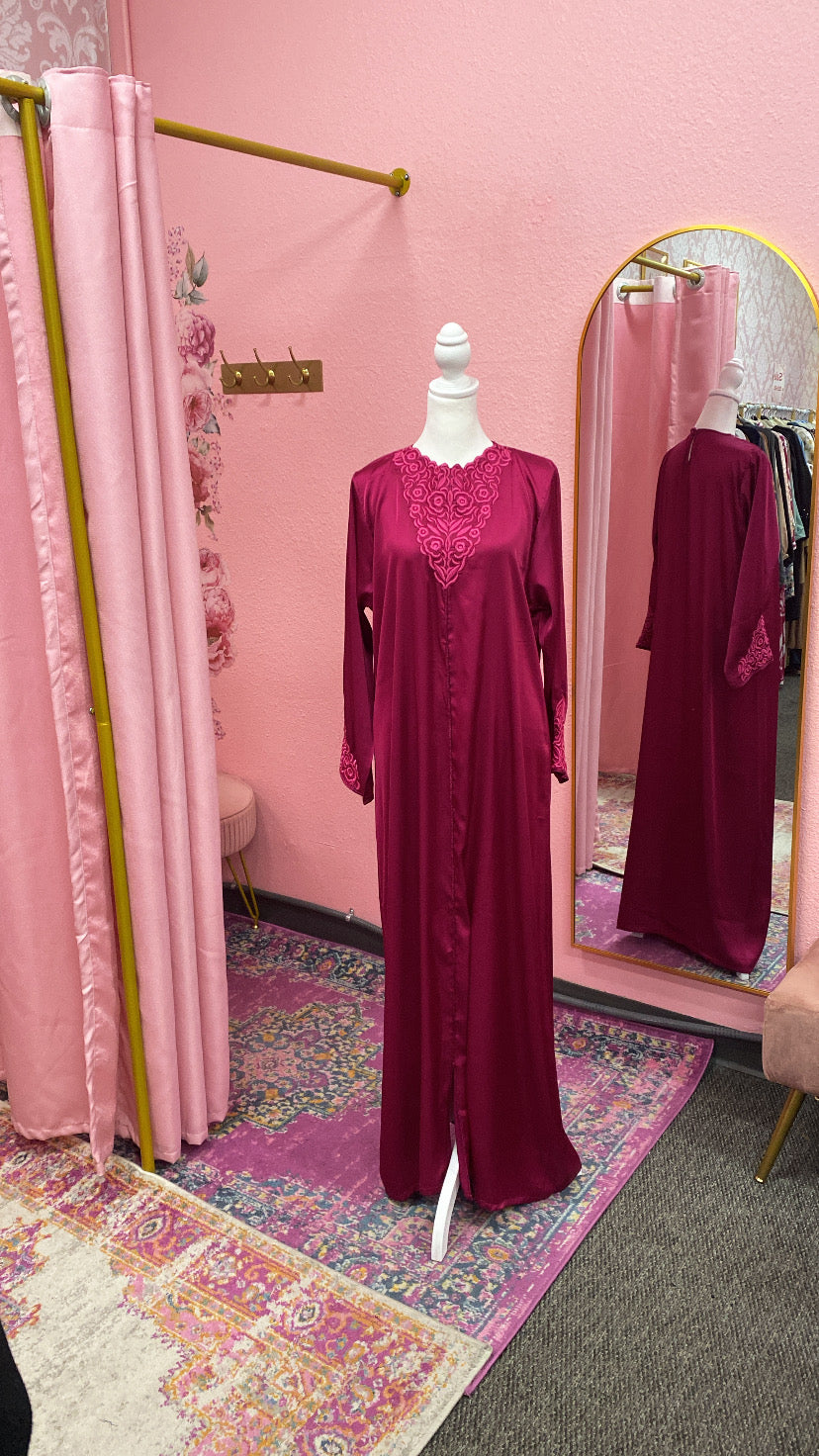 Traditional Moroccan Satin 2 Piece Djellaba Floral Embroidery