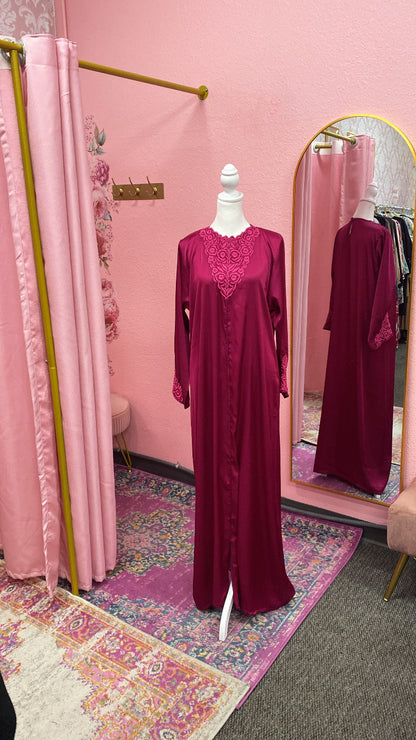 Traditional Moroccan Satin 2 Piece Djellaba Floral Embroidery