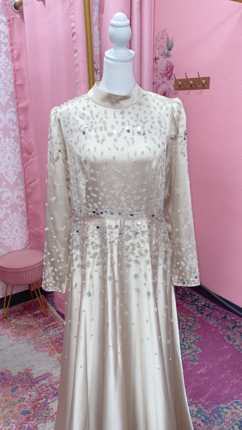 Elegant Turkish Princess Satin Embellished Gown