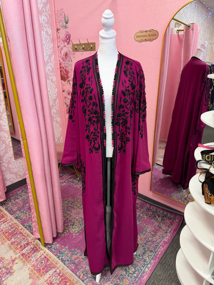 Moroccan Traditional Pink & Black Satin Lined Kimono
