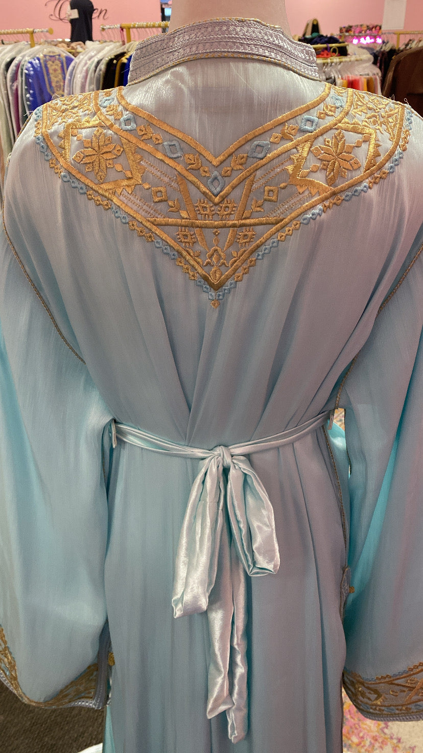 Moroccan Traditional Embroidered Satin Chiffon 2 Piece Caftan