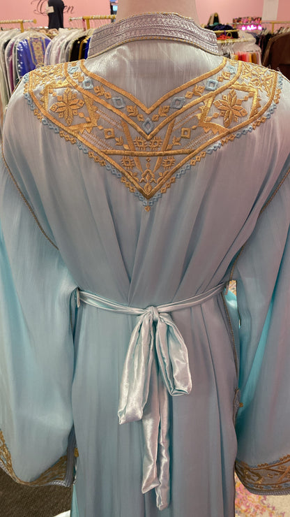 Moroccan Traditional Embroidered Satin Chiffon 2 Piece Caftan