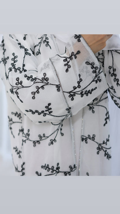 Dubai Style Embroidered 2 Piece White Abaya