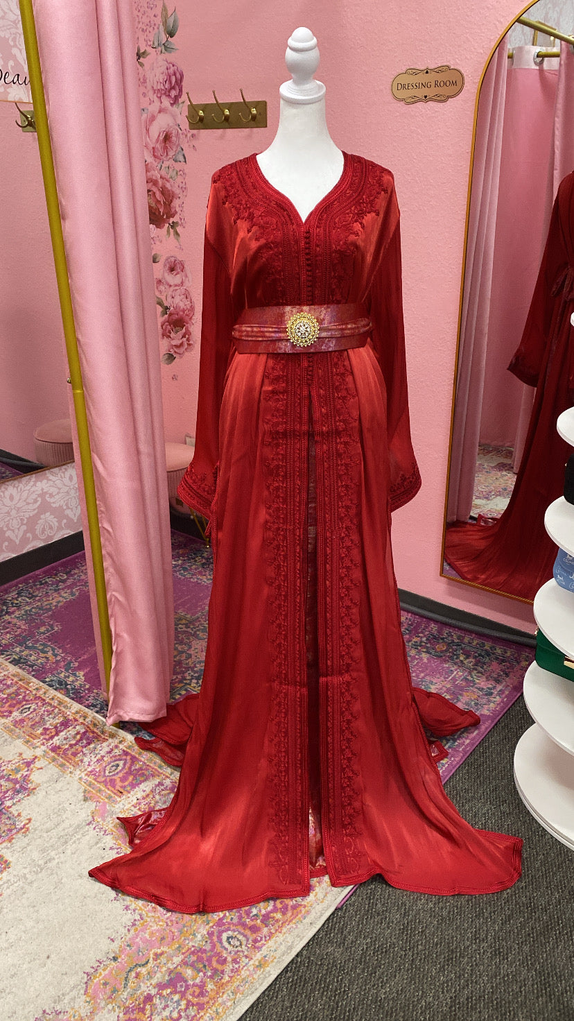 Moroccan Traditional Satin Chiffon 2 Piece Caftan