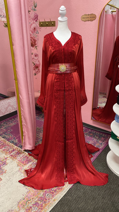 Moroccan Traditional Satin Chiffon 2 Piece Caftan