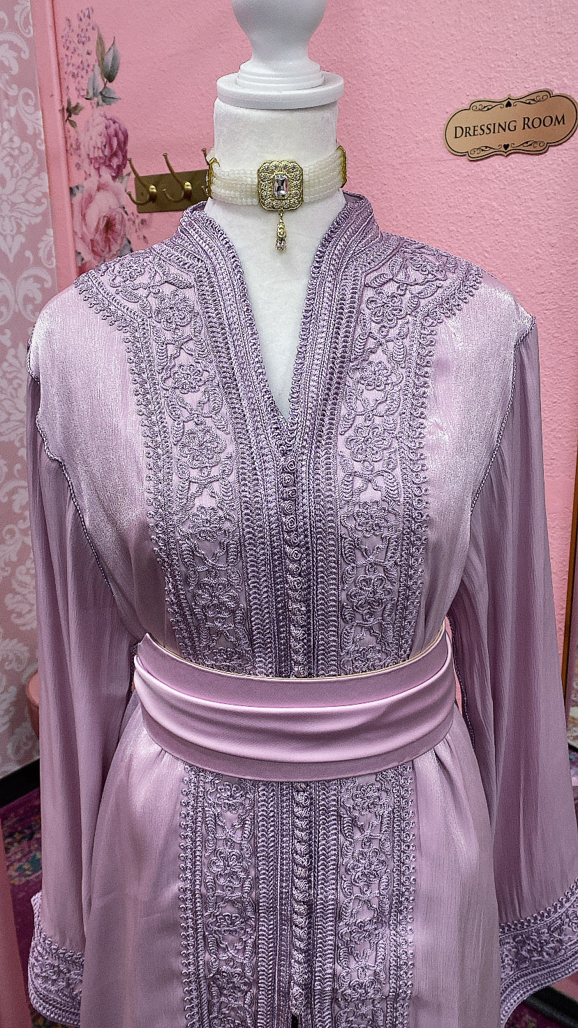 Moroccan Traditional Satin Chiffon 2 Piece Caftan