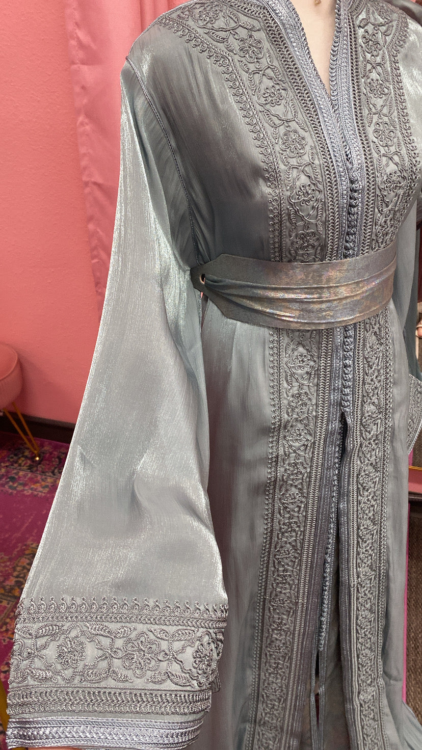 Moroccan Traditional Satin Chiffon 2 Piece Caftan