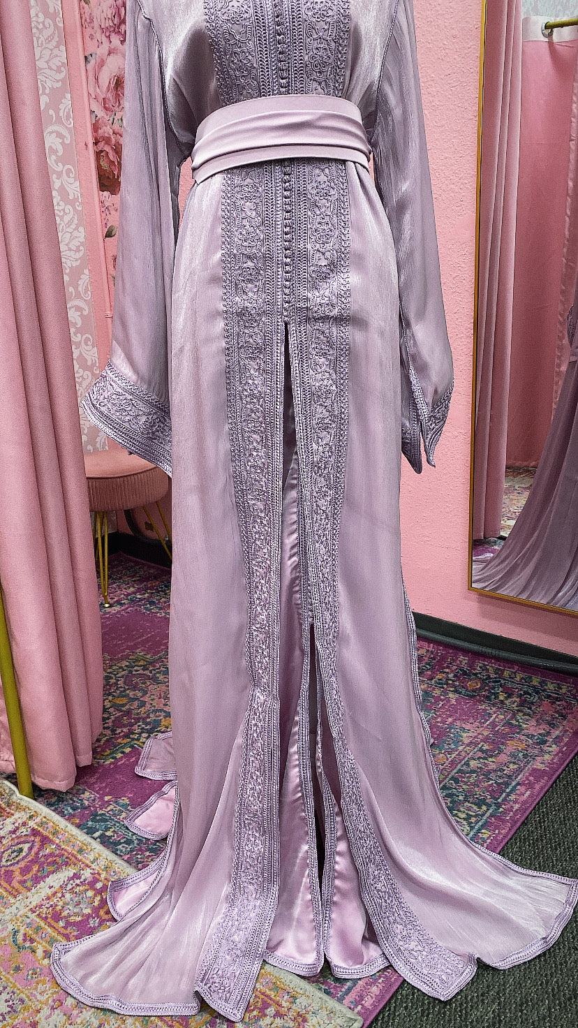 Moroccan Traditional Satin Chiffon 2 Piece Caftan