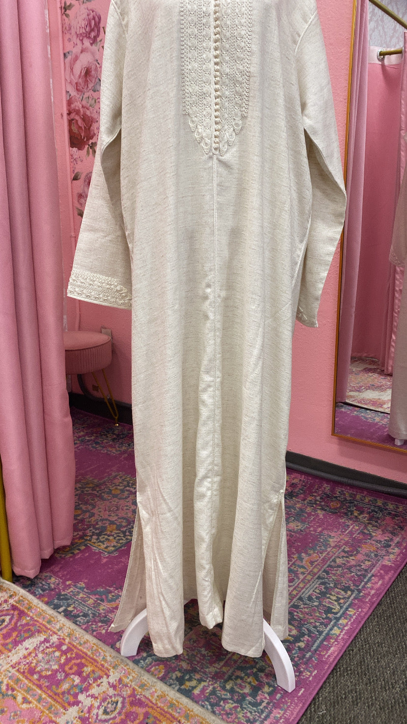 Traditional Moroccan Linen Embroidered Djellaba