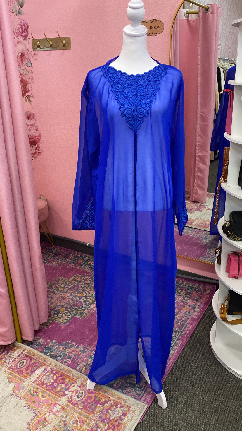 Traditional Moroccan Satin 2 Piece Djellaba Floral Embroidery