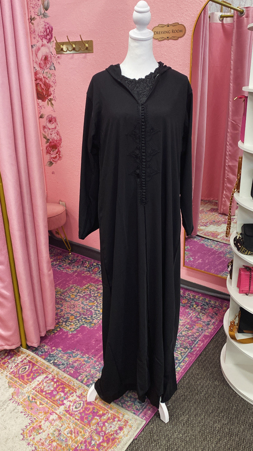 Traditional Moroccan Satin 2 Piece Djellaba Floral Embroidery