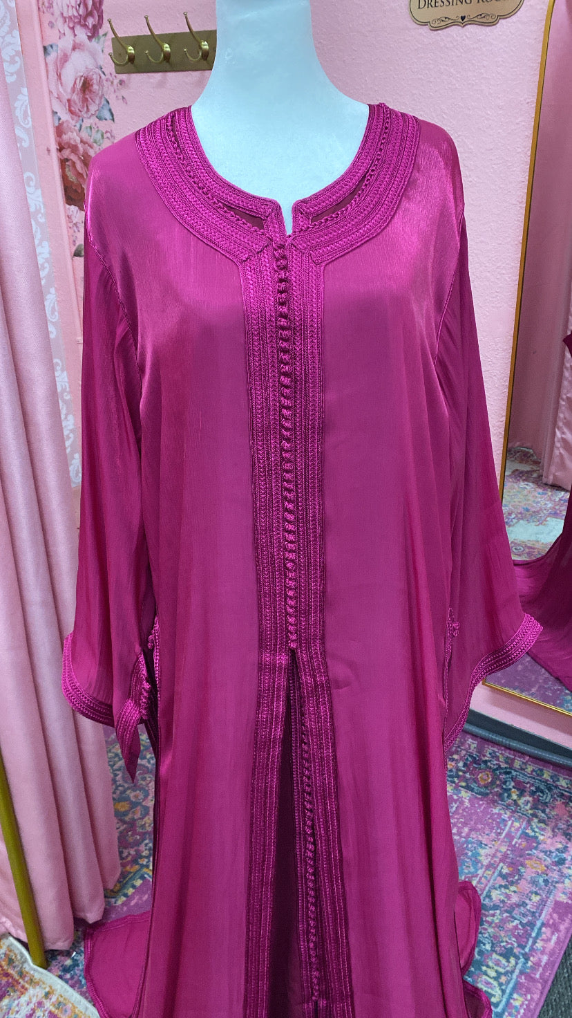 Moroccan Traditional Satin Chiffon 2 Piece Caftan